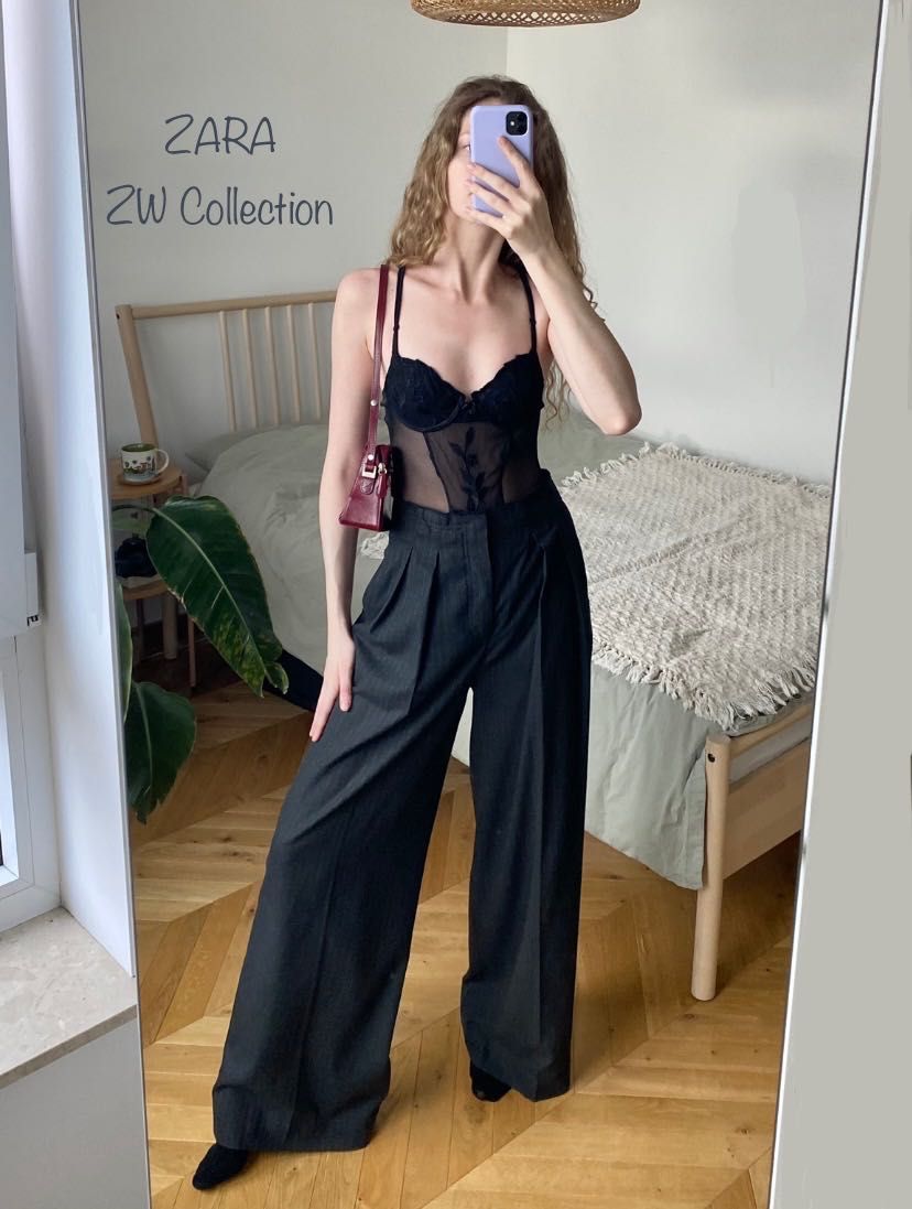 Ciemne szerokie spodnie ZW Collection wide leg garniturowe długie M 38