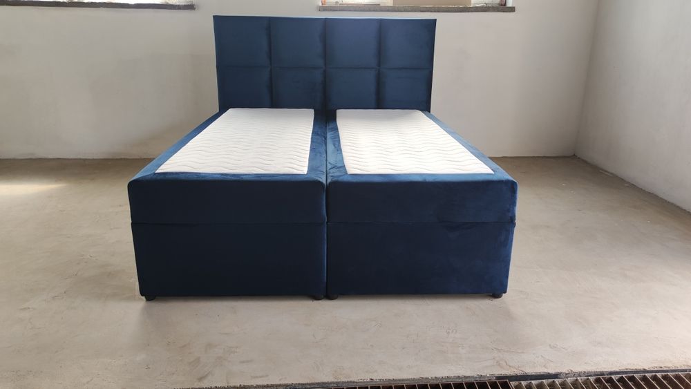 Łóżko kontynentalne materac w cenie duże pojemniki panele tapicerowane