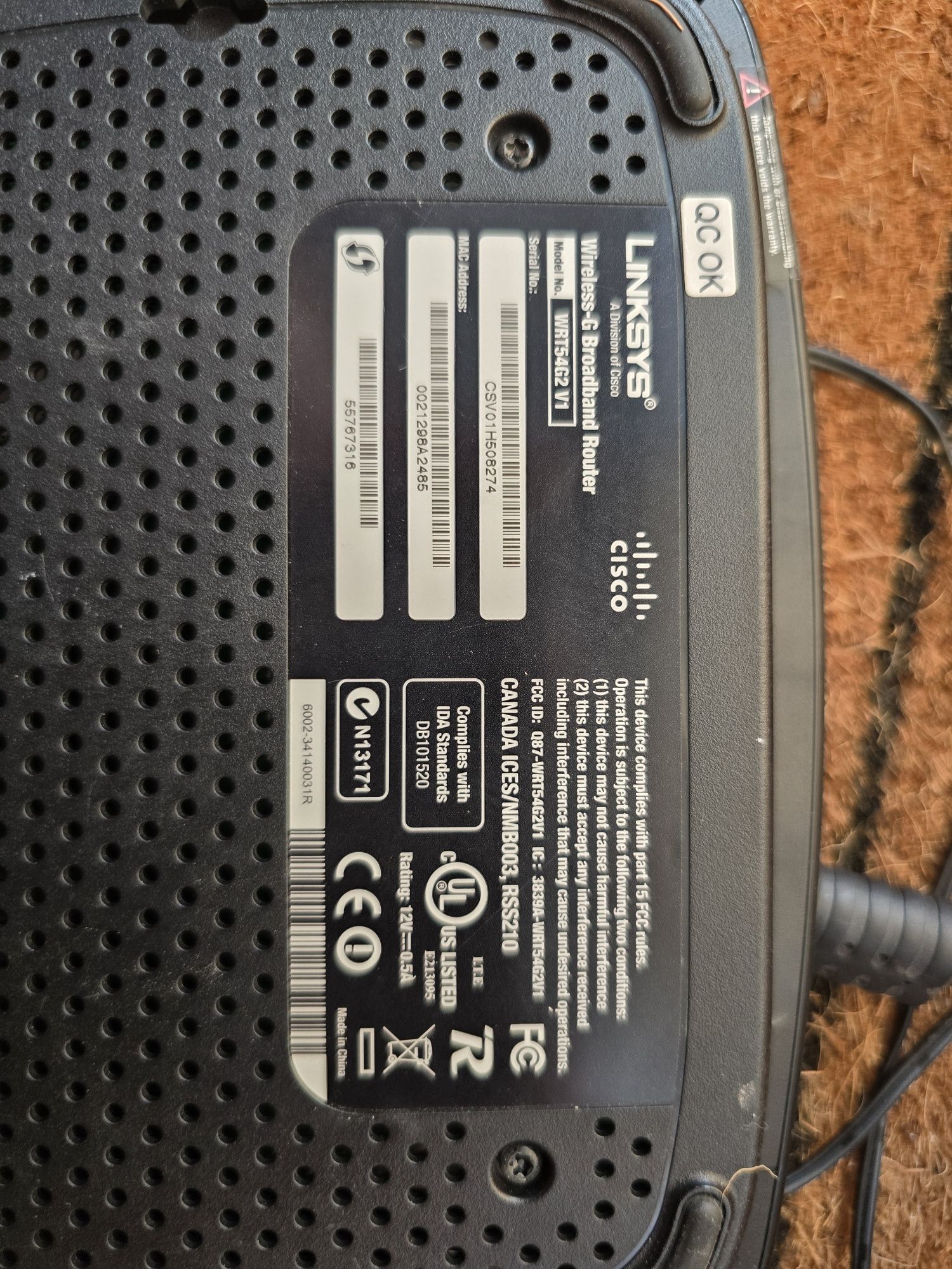 Router WiFi Linksys Cisco WRT54G2 V1