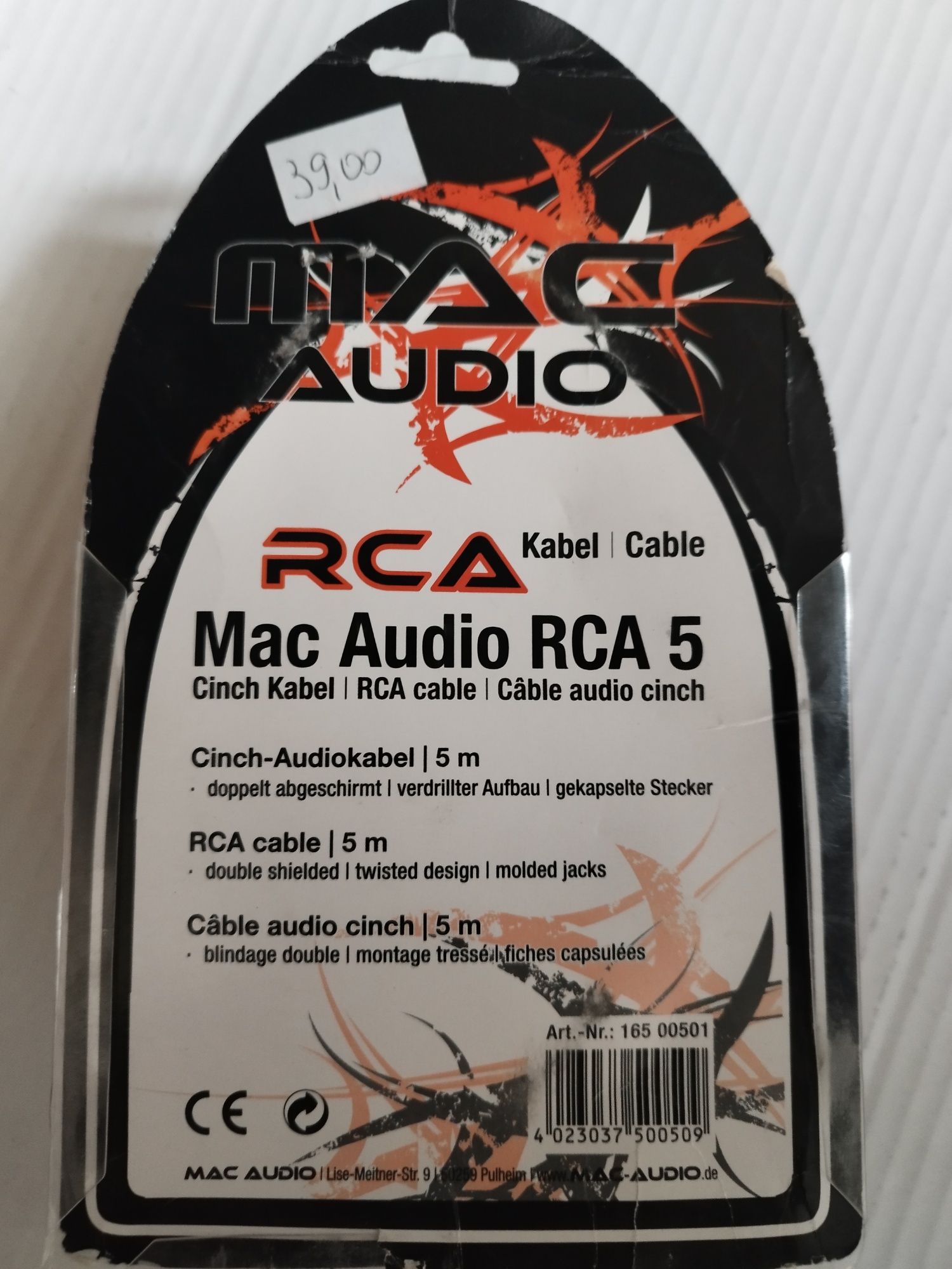 Kabel audio Cinch RCA 5m czerwony