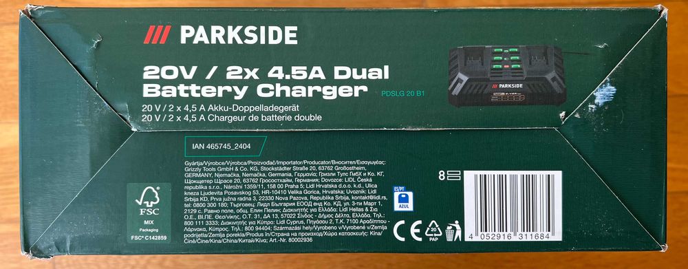 ZESTAW podwójna ładowarka Parkside PDSLG 220W + 2 szt. baterii PAP 4Ah