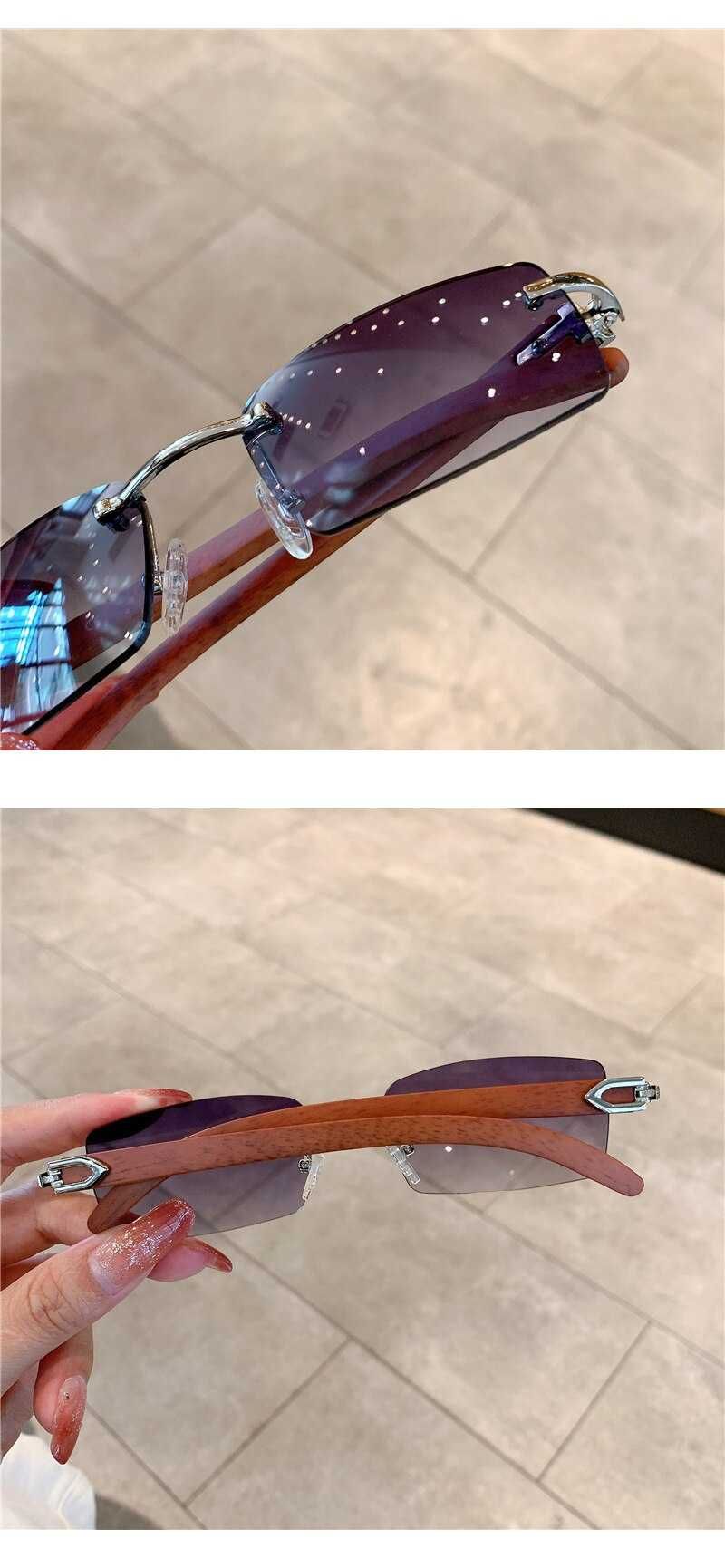 Prostokątne modne okulary retro przeciwsłoneczne bez ramkowe damskie