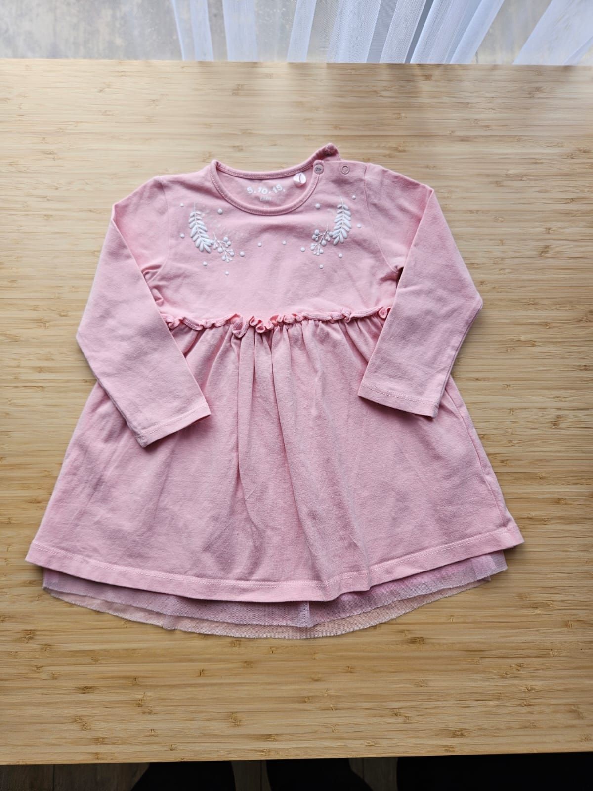 Sukienka 80 bawełniana 5.10.15 wiosenna tiul dla dziewczynki różowa