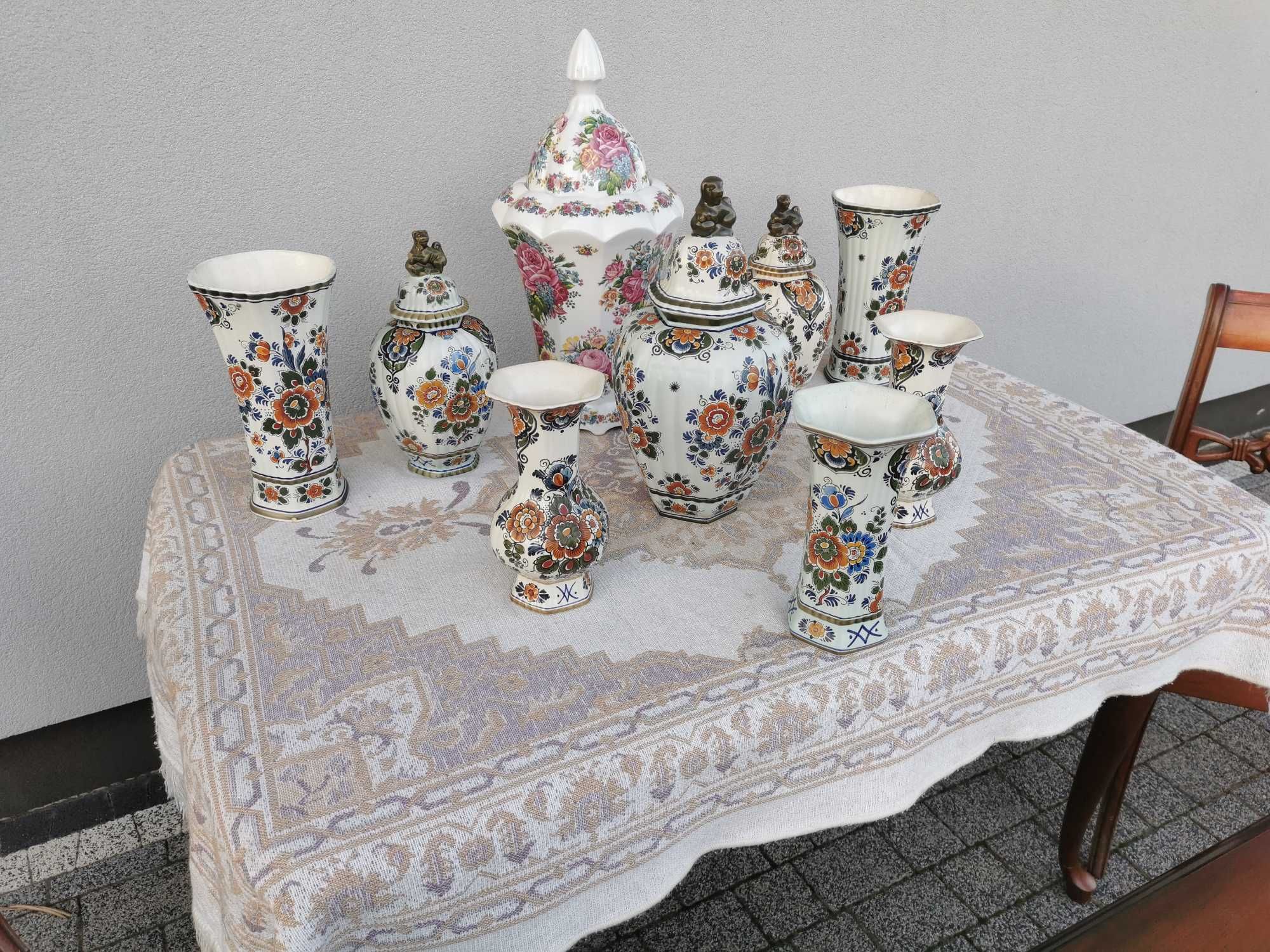 Holenderska Porcelana Delft Fajans zestaw Amfora Urna Dzbanek Waza