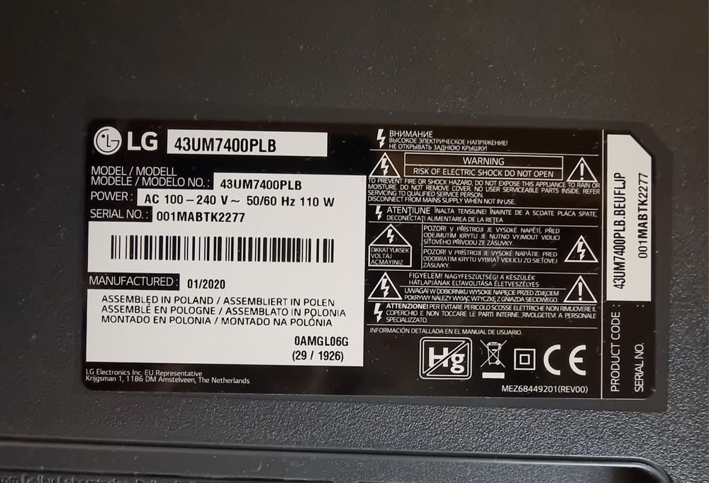 Telewizor Smart  LG 43UM7400PLB