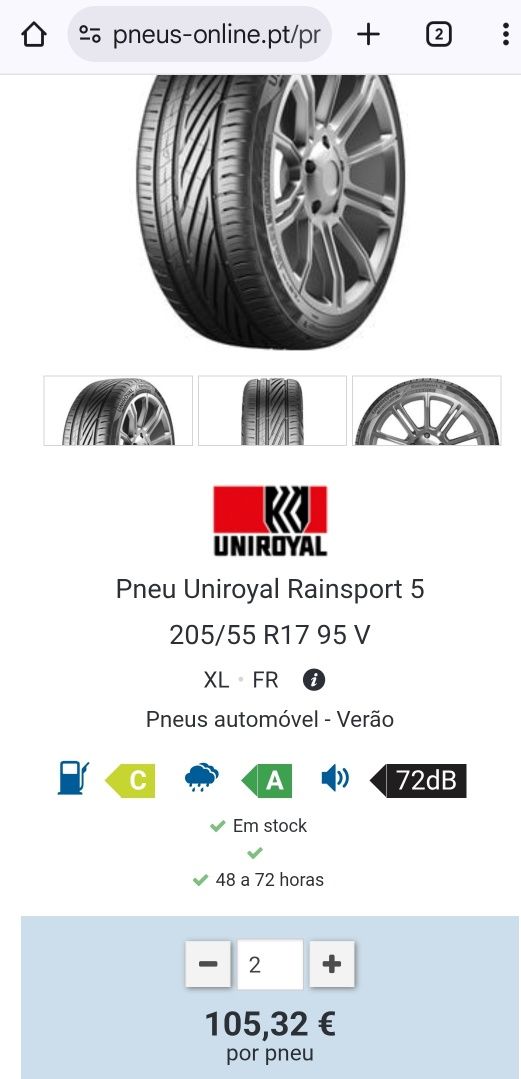 2 Pneus Uniroyal RainSport 5 Novos
