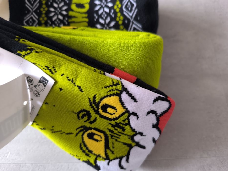 H&M 3-pack grube zimowe skarpetki Grinch r.31-33