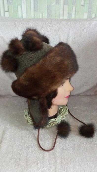 100% мех норки + кожа шапка норковая меховая пальто шуба полушубок