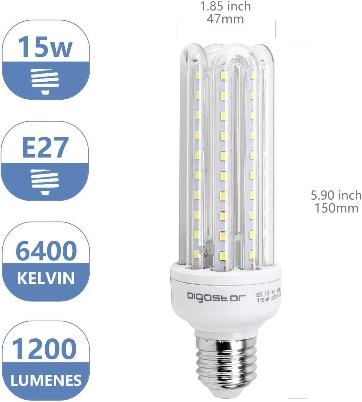 світлодіодні лампи LED B5 T3 4U E27, 360°, 15 Вт