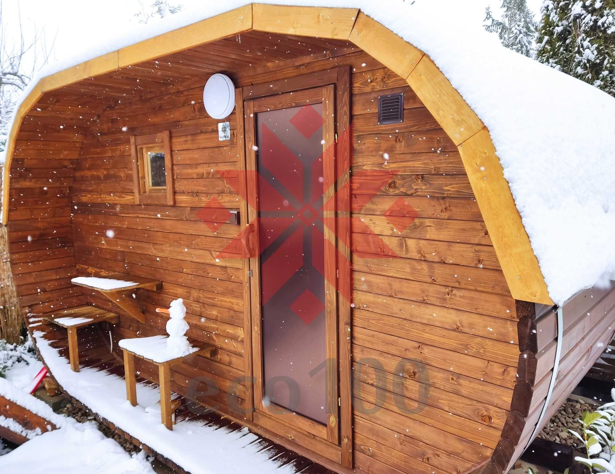 Sauna-beczka ogrodowa sauna Owalna 4m z bocznym wejściem i prysznicem