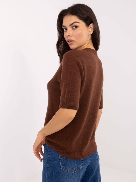 Sweter damski ITALY MODA jasnobrązowy z alpaką – krótki rękaw