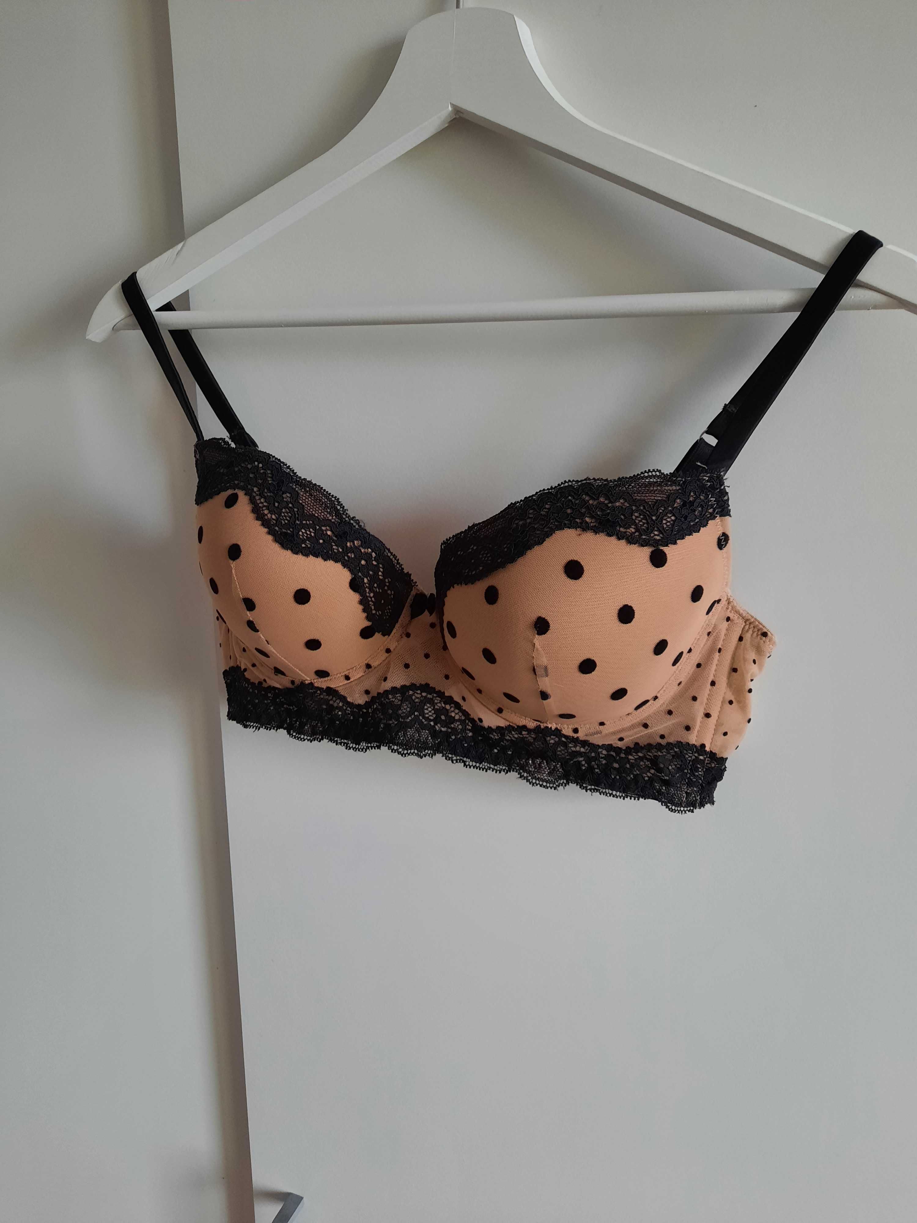 Intimissimi biustonosz stanik beżowy cielisty czarny kropki 80B 75C