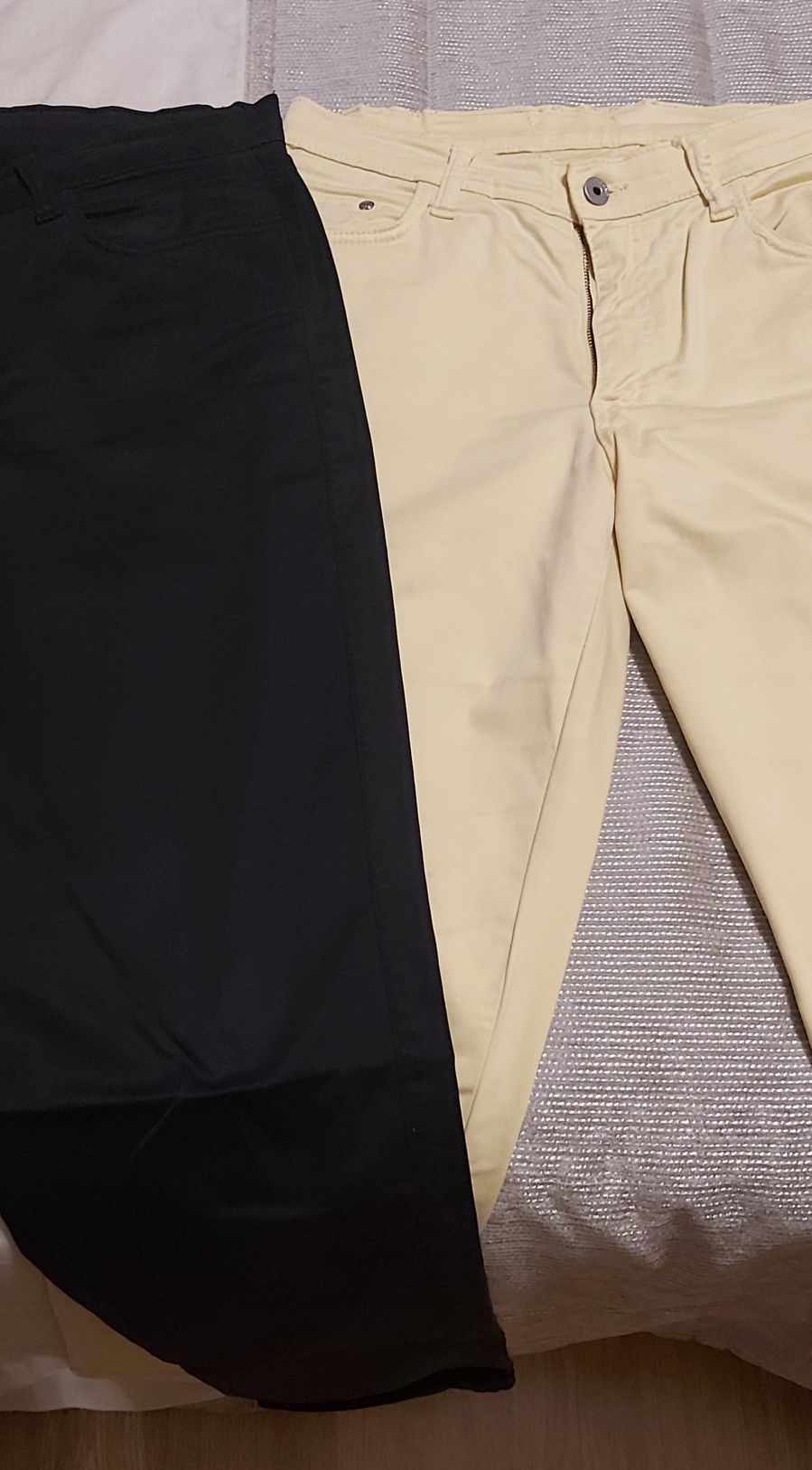 2 calças sarja elastica 42 amarela / preta