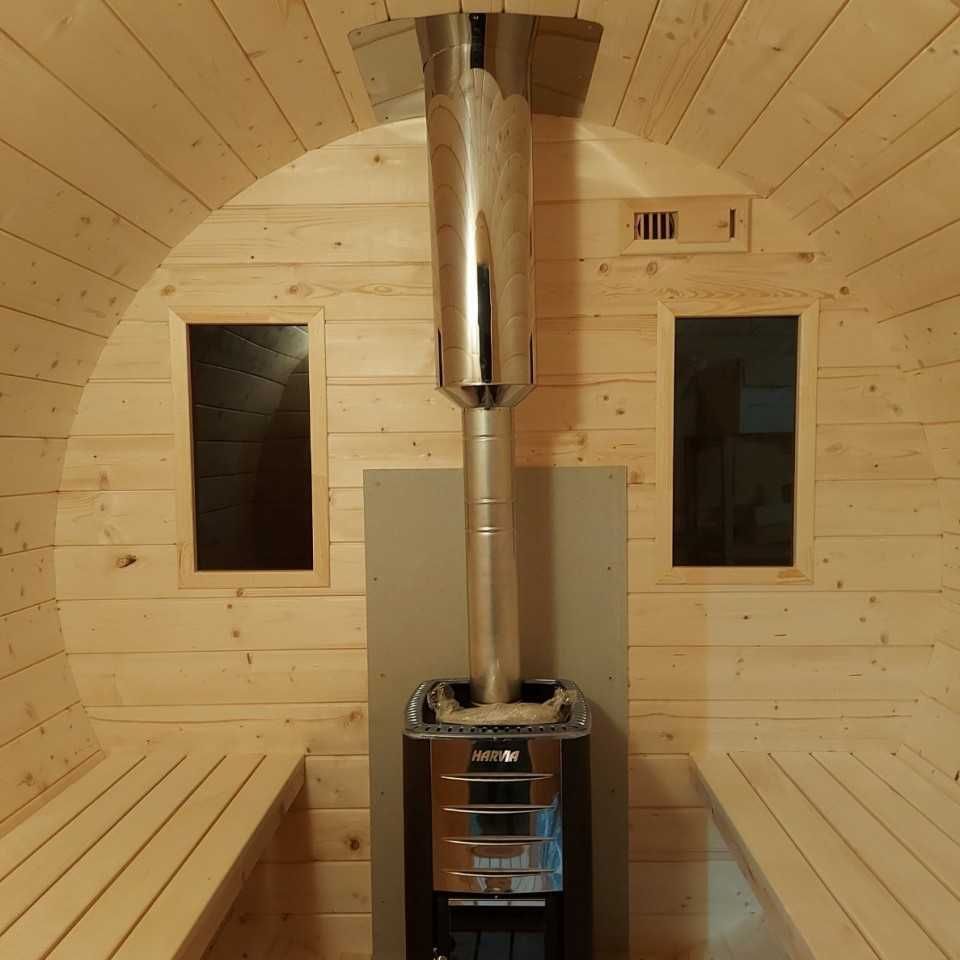 Sauna dla rodziny długość 2.5m Ø 2.2m, Sauna kompletna z piecem