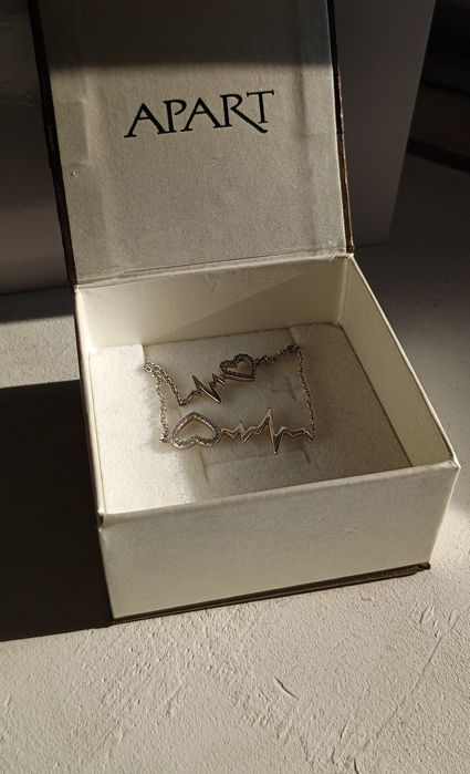 Naszyjnik i bransoletka srebrna z cyrkoniami EKG serca, serce Apart