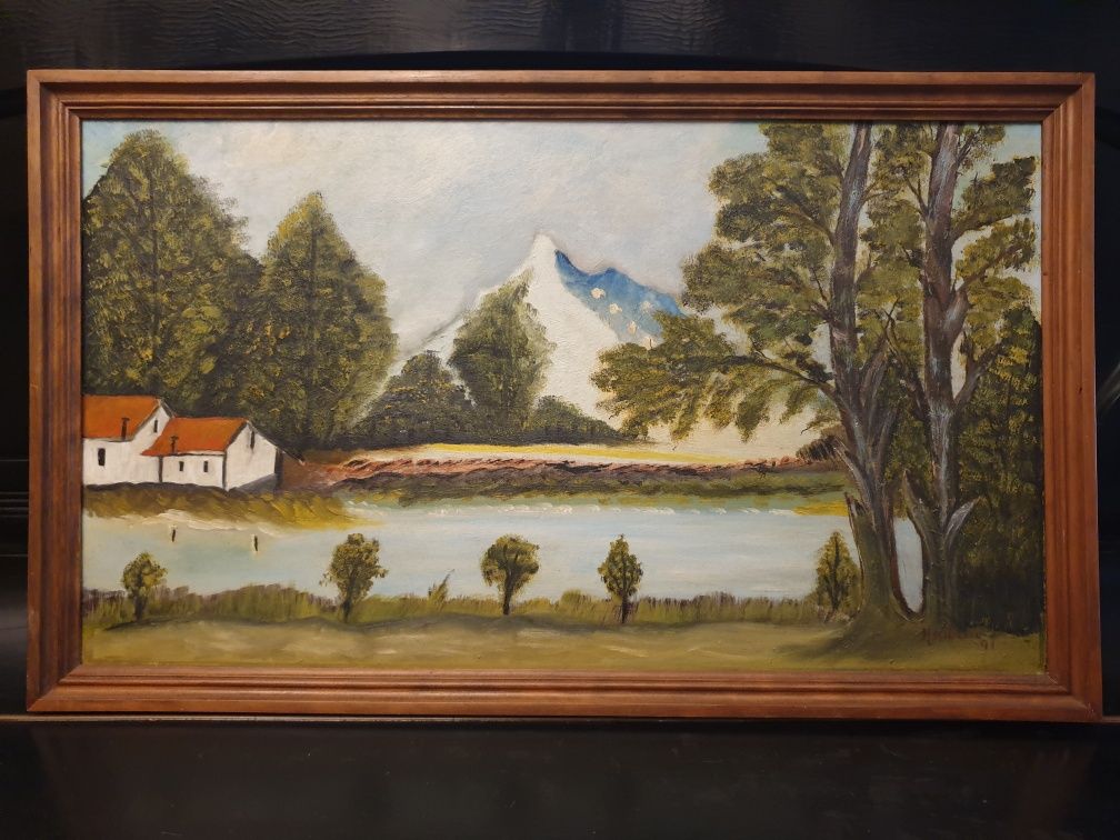 Quadros a óleo pintados à mão 64x38cm com moldura em madeira