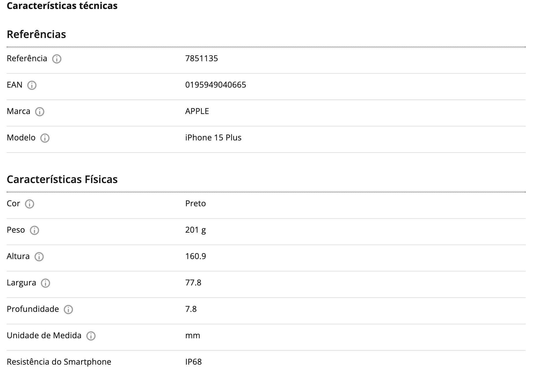 iPhone 15 Plus APPLE (6.7'' - 128 GB - Preto) [Como novo + garantia]