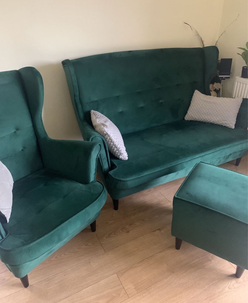 Zestaw wypoczynkowy fotel puf/podnóżek sofa uszak velvet glamour