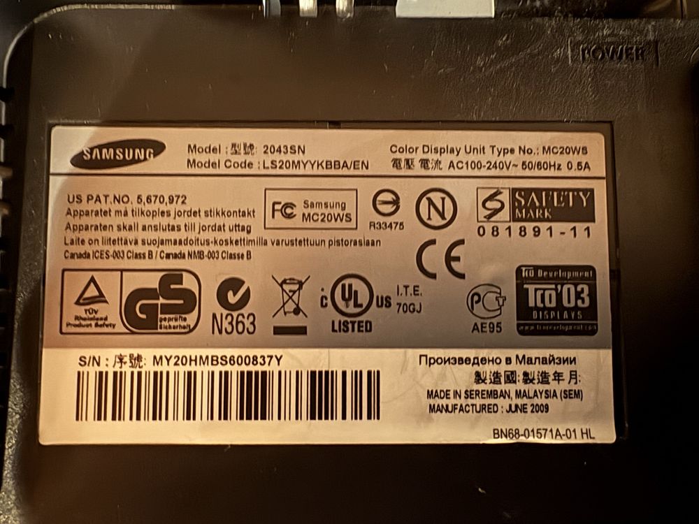 Monitor Samsung SyncMaster 2043SN – 20” VGA