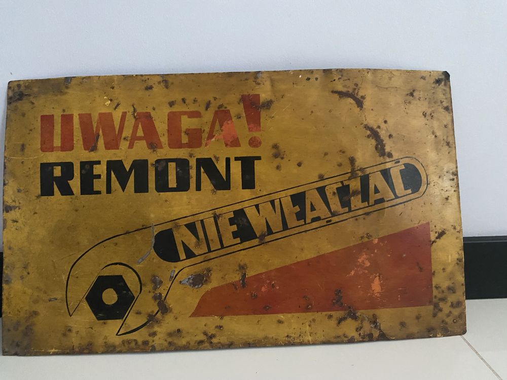 Stara tabliczka ostrzegawcza PRL  UWAGA! REMONT NIE WŁĄCZAĆ