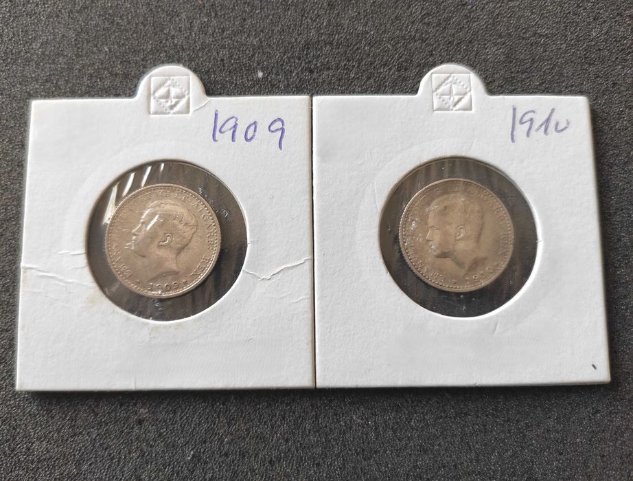 Conjunto 2 Moedas de 100 Réis 1909+1910 - Prata