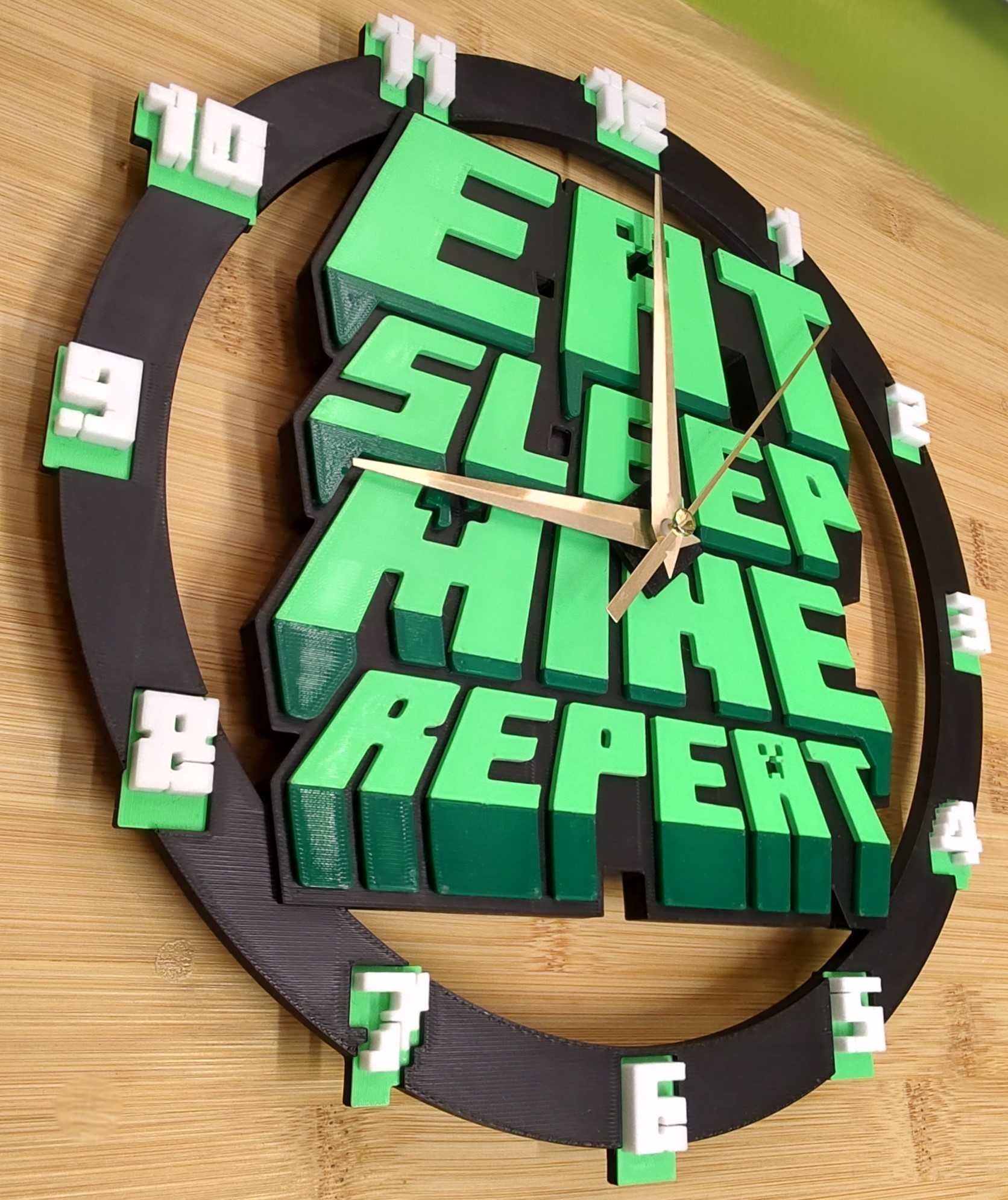 Zegar ścienny Minecraft - "Eat Sleep Mine Repeat"
