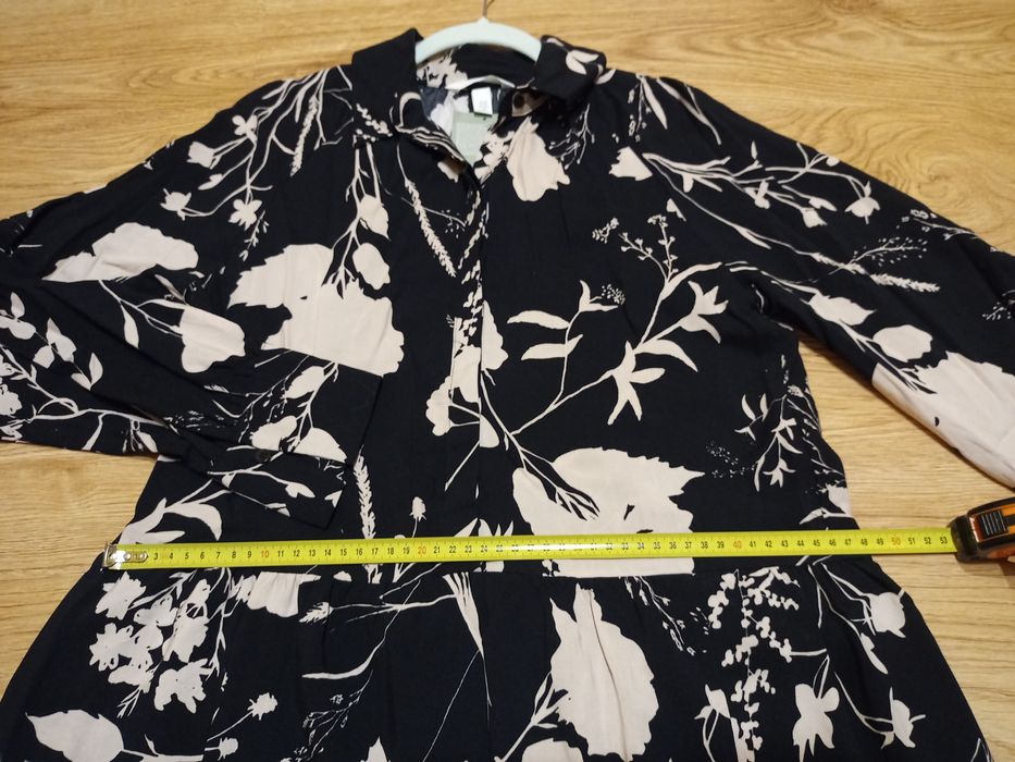 Szmizjerka sukienka długa jesień w kwiaty koszulowa midi maksi H&M S