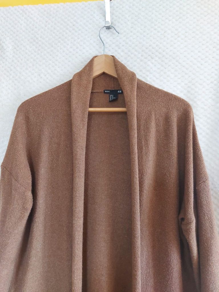 Długi sweter, kardigan w kolorze czekolady. H&M. Rozmiar M/oversize
