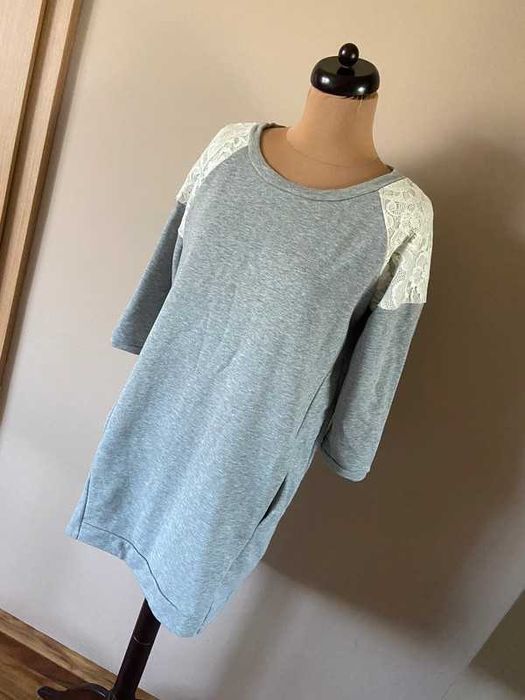 40 42 grubsza dresowa sukienka reserved szary basic koronka oversize