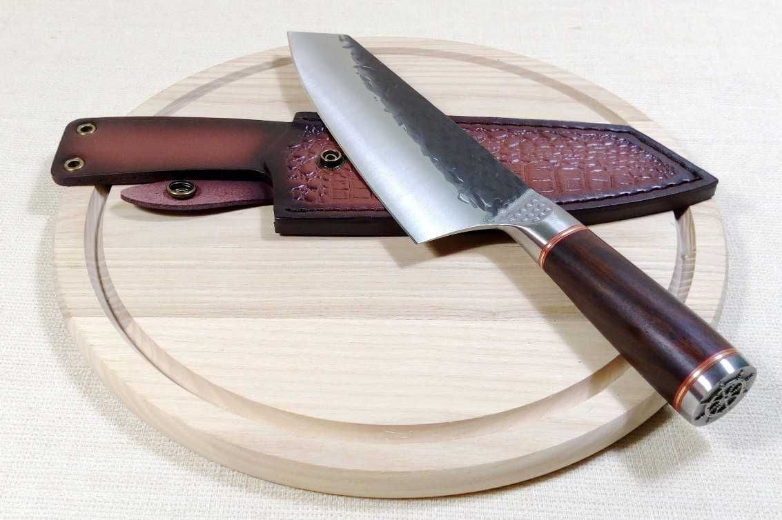 Кованый кухонный нож шеф Киритсуке ручной работы с чехлом и без чехла