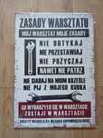 Poster metalowy zasady warsztatu plakat humor nowy