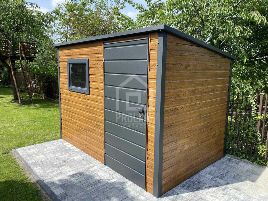 Schowek Domek Ogrodowy 3x2m drzwi okno drewnopodobny spad w tył PLG187