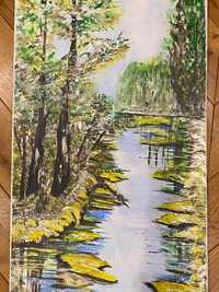 Obraz ręcznie malowany Potok leśny