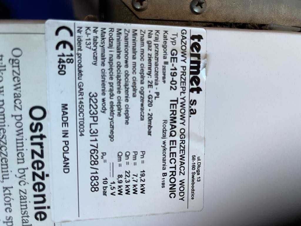 Sprzedam piecyk gazowy Termet Termaq Electronic