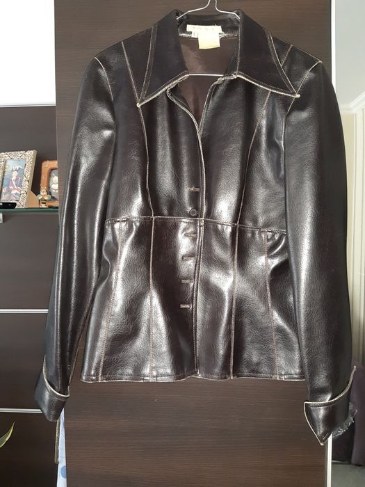 Кожанный, стрейчевый пиджак