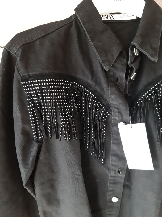 Kurtka Zara S oversize katana frędzle dżety bluza bawełna jeans kolekc