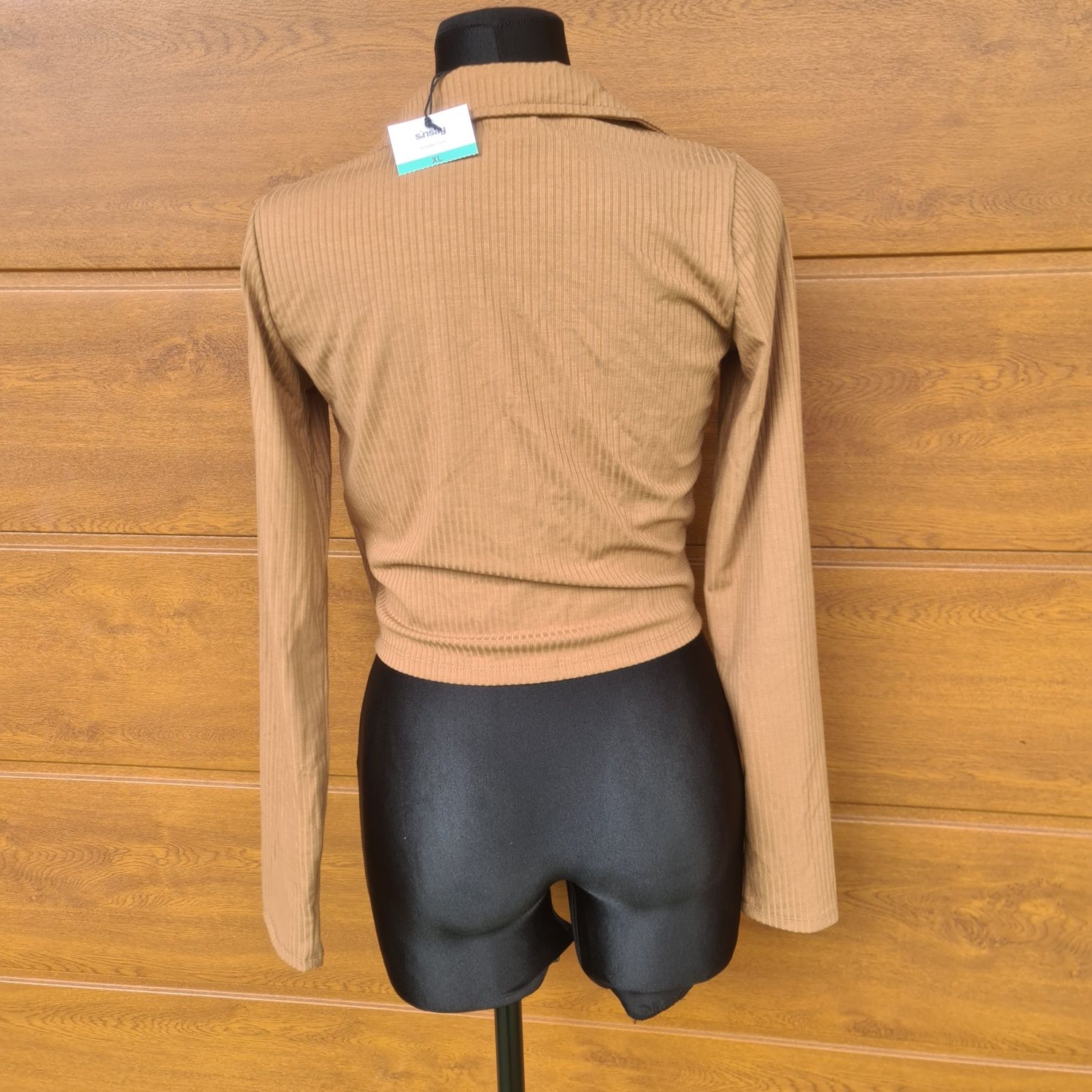 Brązowy crop top na długi rękaw, Sinsay, nowy z metkami, rozmiar XL