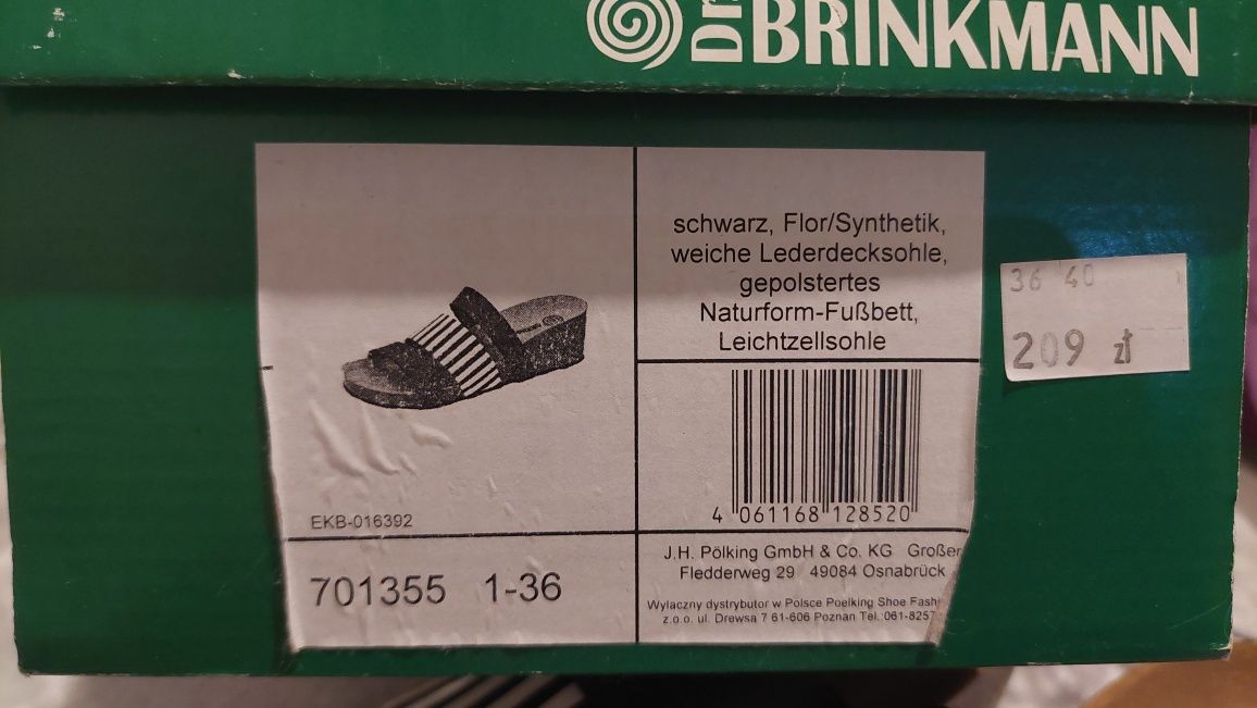 Dr Brinkmann jak NOWE klapki na koturnie rozm.36