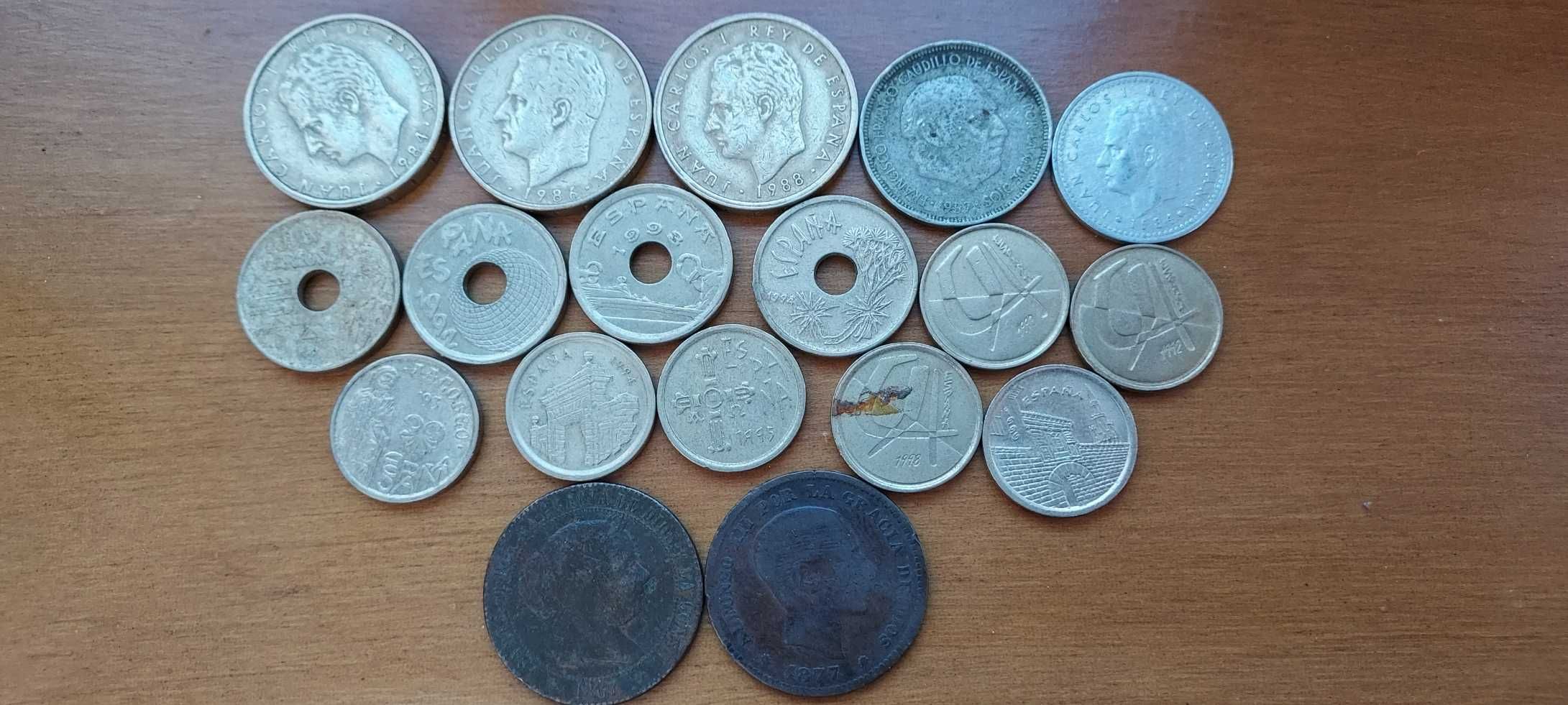 Lote de 18 moedas Espanha de 1867 até 1998
