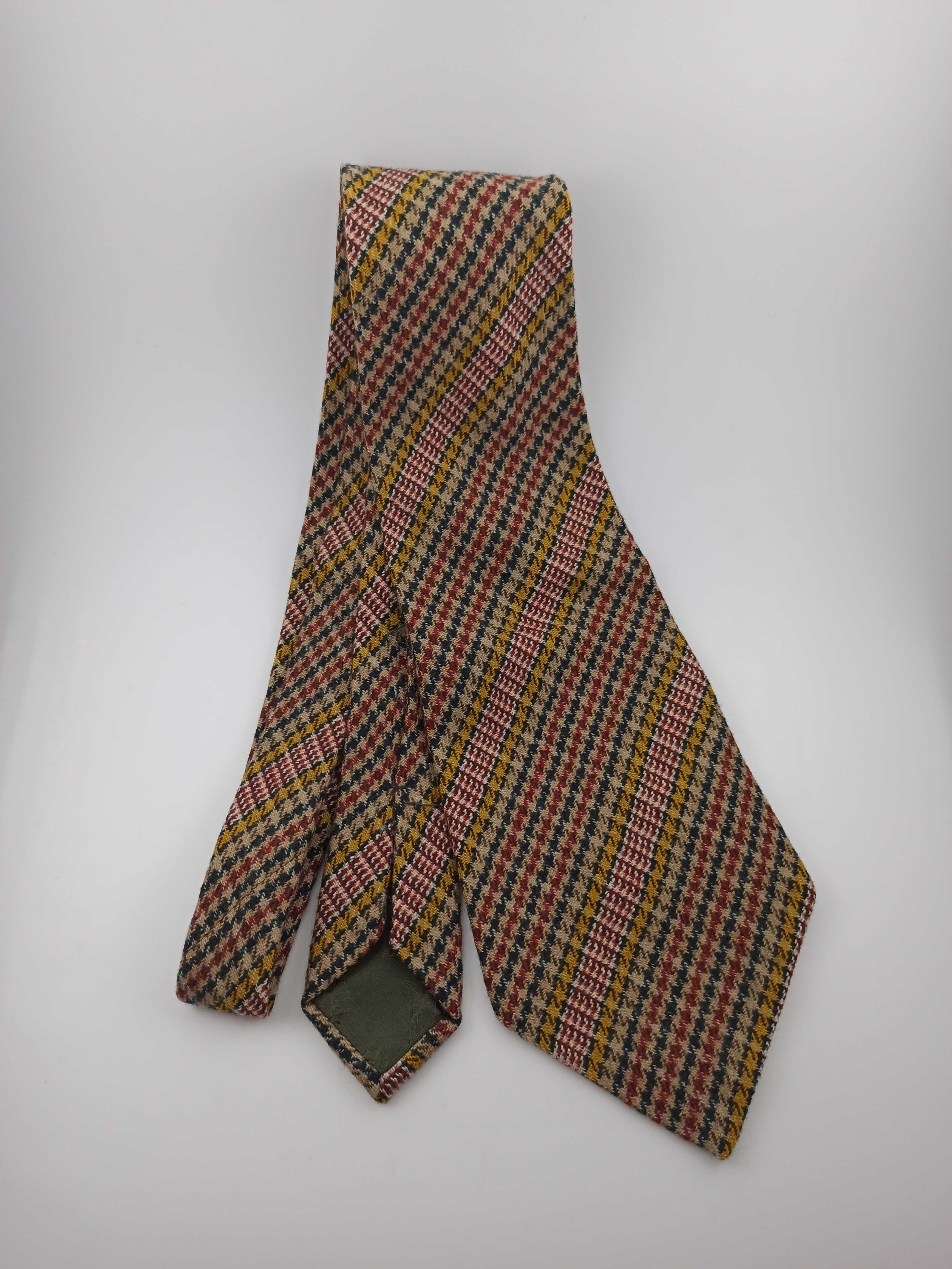 Wełniany szeroki krawat w kratę vintage retro