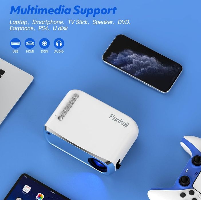 Pankaji Projektor WiFi, mini rzutnik Full HD 1080p