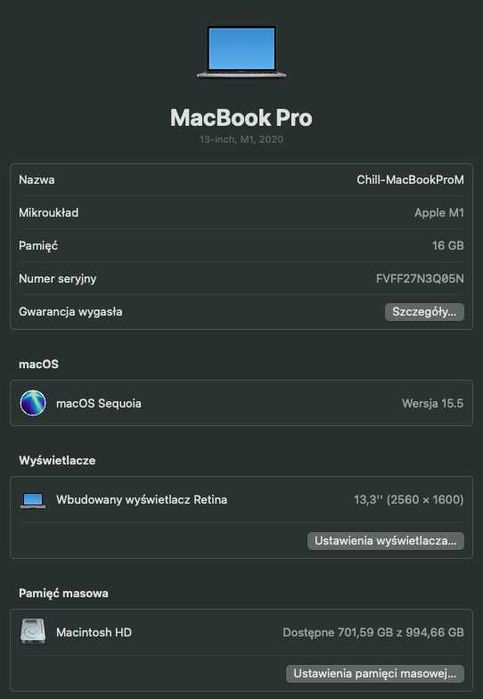 MacBook Pro 13" (A2338) – M1 / 16 GB RAM / 1 TB SSD