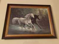 Duży Obraz Konie w biegu w drewnianej ramie 81x61