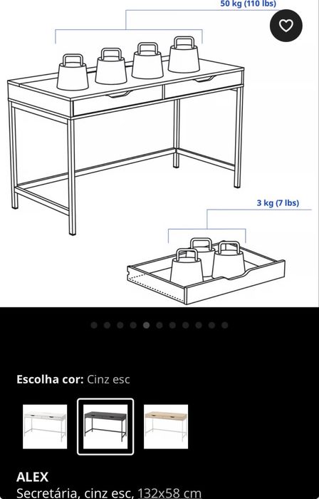 Secretária cor preta (100x48 cm)