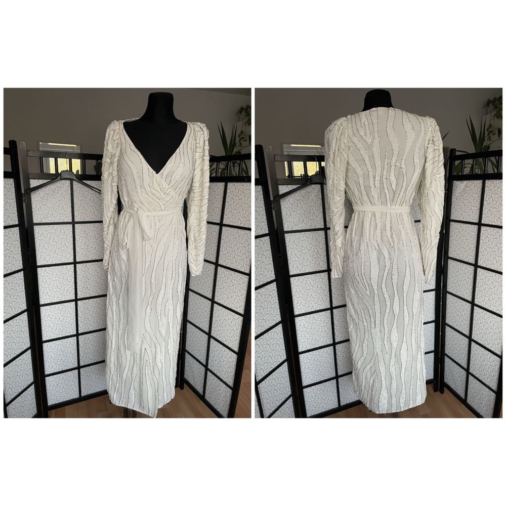 cekinowa sukienka midi kopertowa pasek  32 xxs 34 xs asos luxe