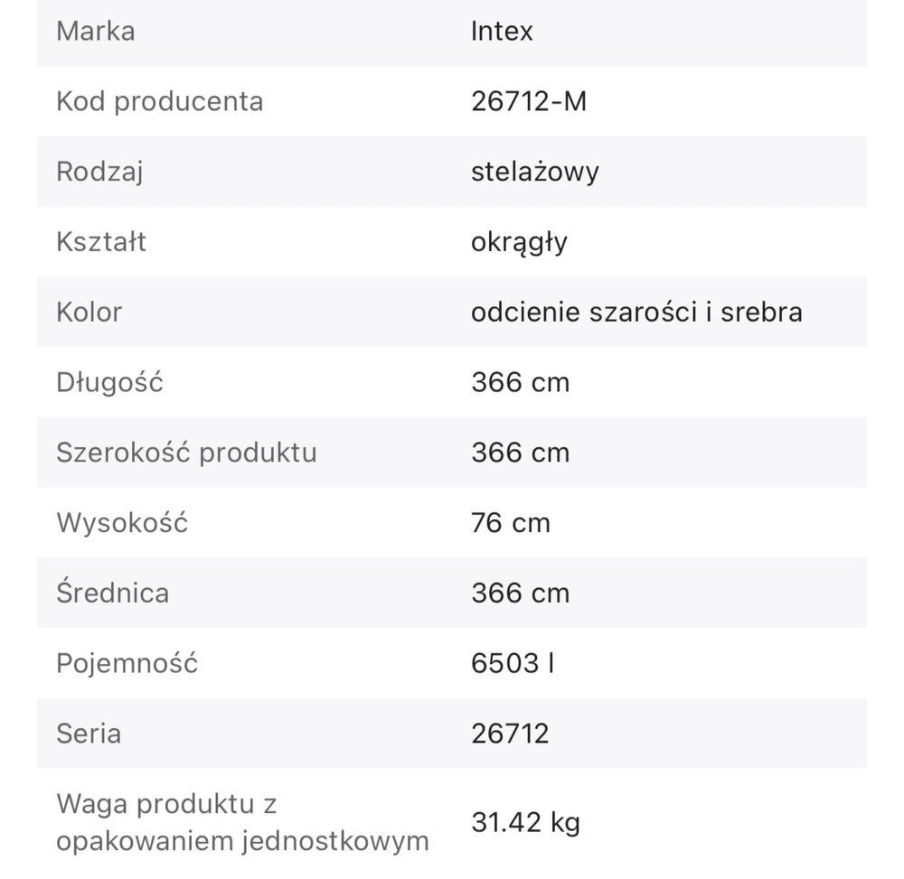 Intex basen stelazowy 365x76 jak nowy pompa oslona