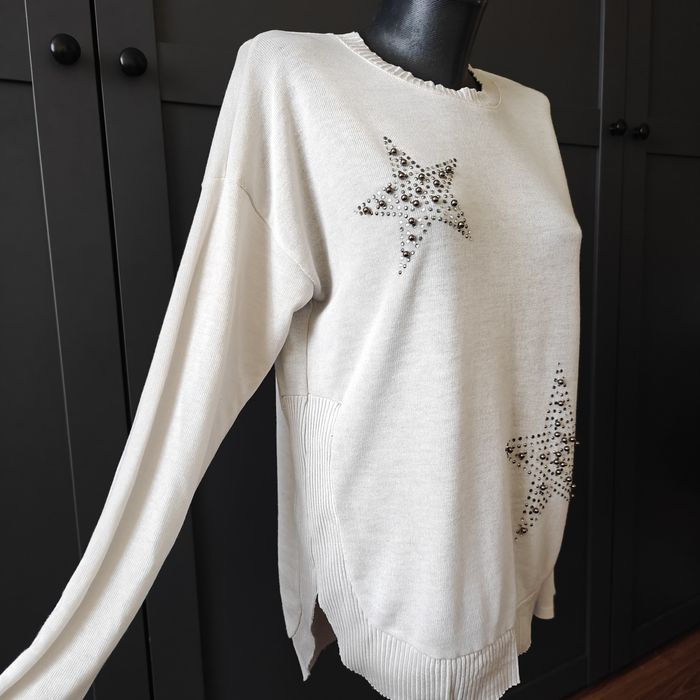Sweterek sweter damski oversize delikatny wiskoza z cekinami M L