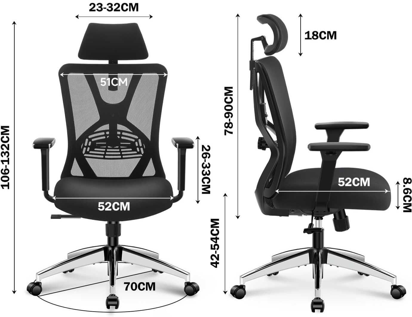 ERGONOMICZNY Fotel Biurowy Ticova M8 z PODPARCIEM 3D i Zagłówkiem