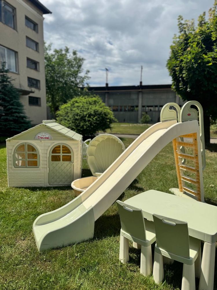 НОВИНКА‼️ Набір дитячий будиночок,гірка,пісочниця,стіл та стільці