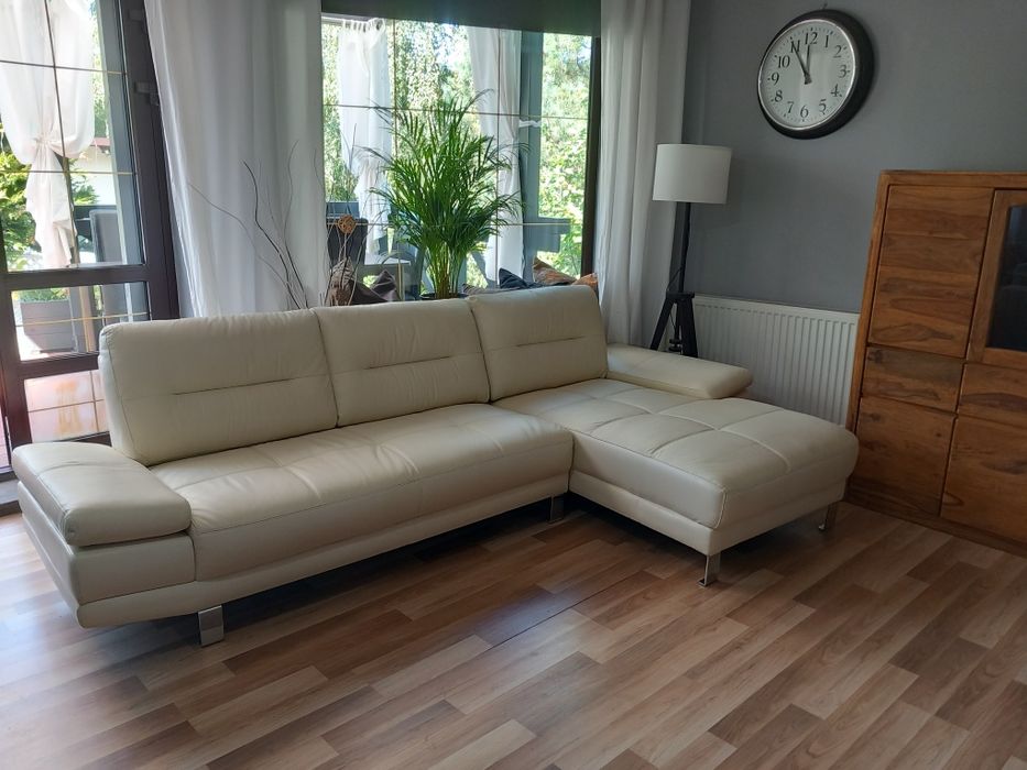 Nowa skórzana naturalna sofa z leżanką Ecru/ beż z Hoffner Niemcy